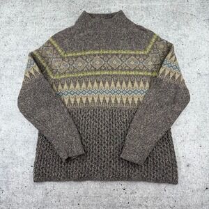 Woolrich Fair Isle Cable Knit Mock Neck Sweater Multi Color Womens Medium